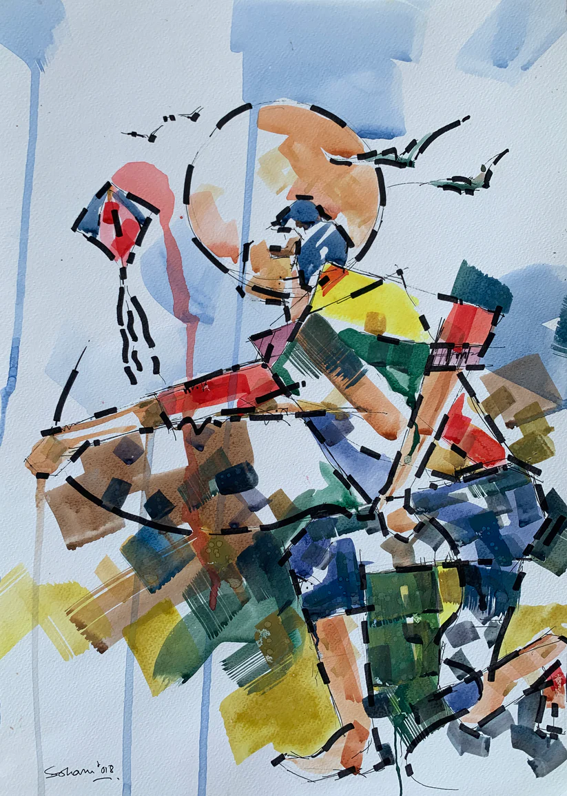 SOH-EX-008_Title_TheJoyofFlying-III_Media_ink_watercoloronpaper_Size_16x11.5inch_Price_USD200_82f8d435-6d7c-4aaf-9a68-7df45626